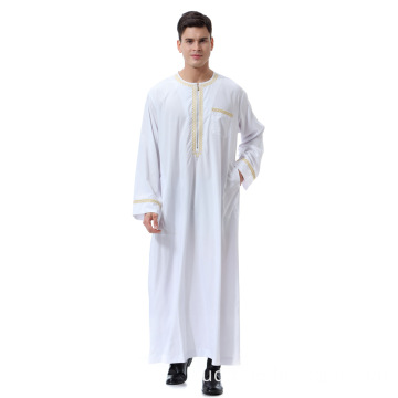 Maxi Muslim Male Embroidered Long Sleeve Kaftan Abaya Islamic Muslim Arabian Men Clothing Thobe Thawb